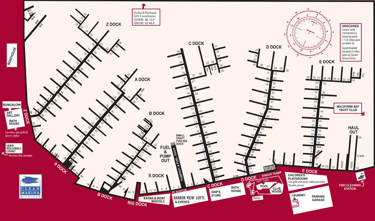 Diagram of the docks and slip layout at Eldean Shipyard