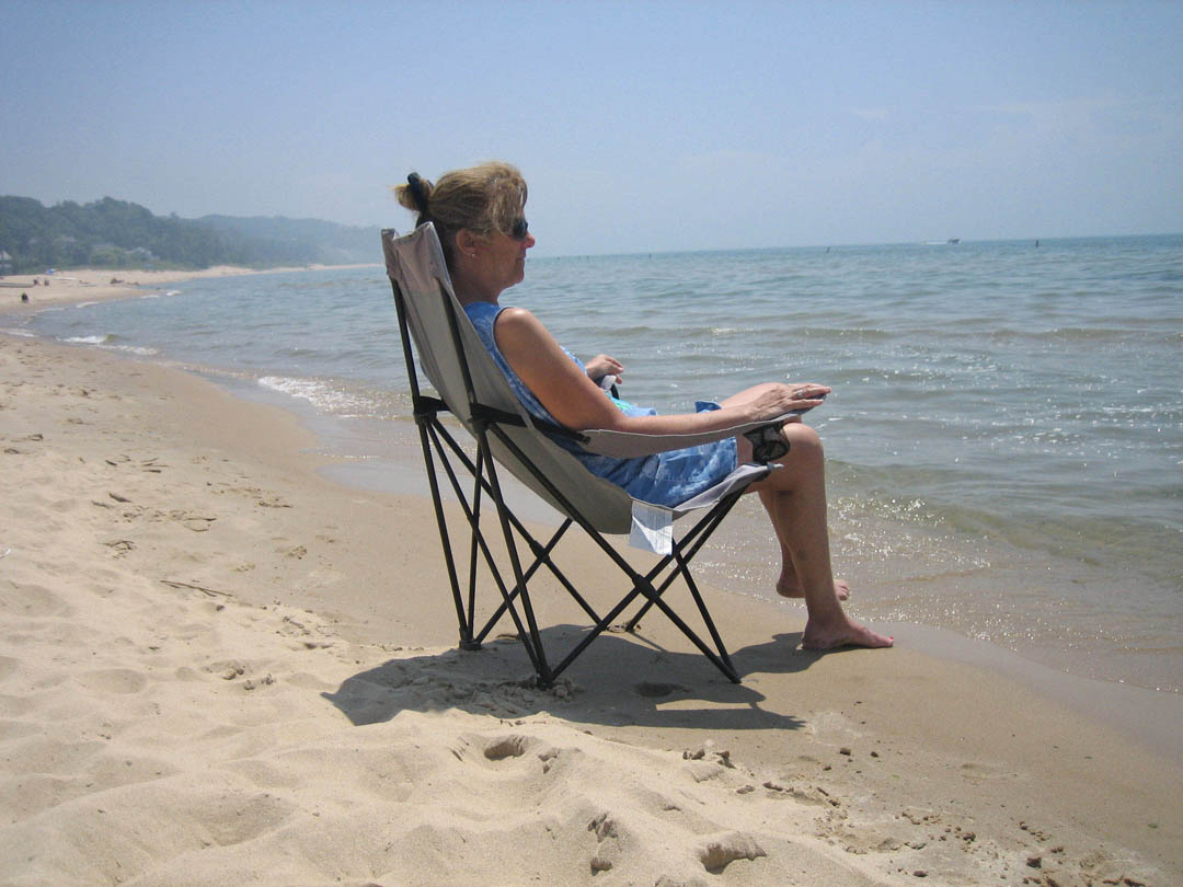 A beach chair on the Lake Michigan shore near Holland, Michigan